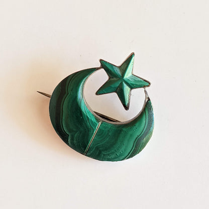 Mid-19th c. Silver Malachite Brooch