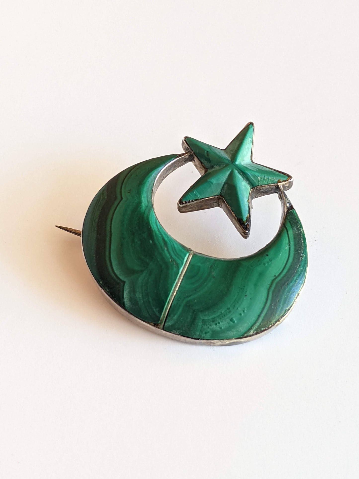 Mid-19th c. Silver Malachite Brooch