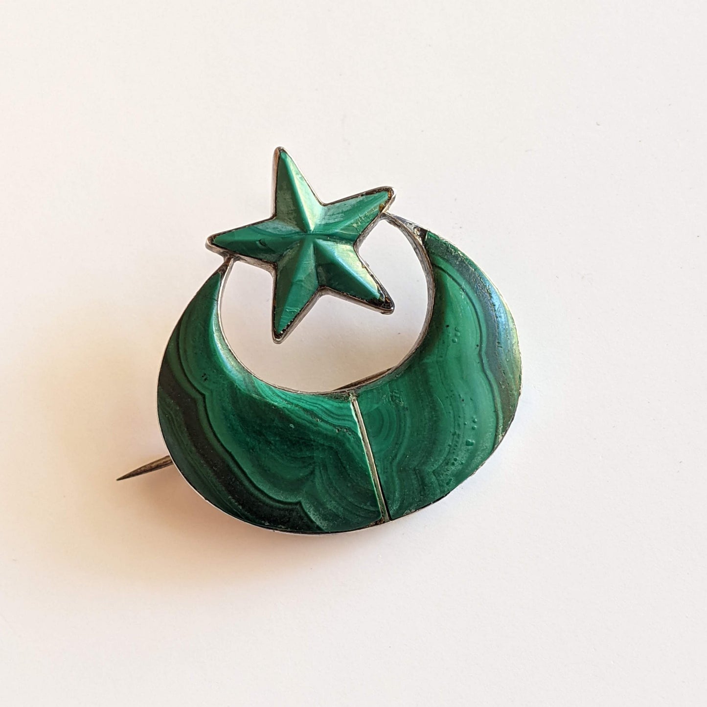 Mid-19th c. Silver Malachite Brooch