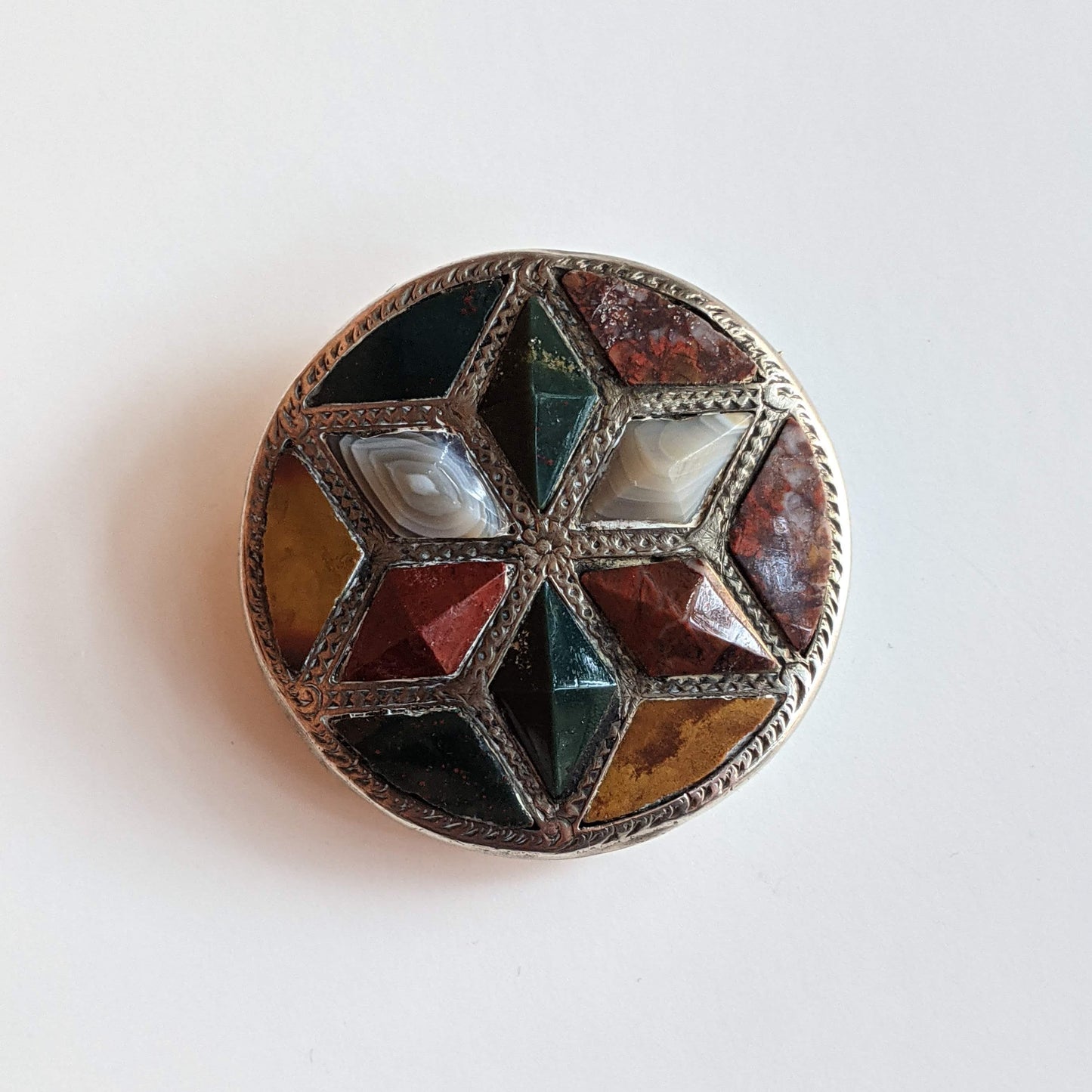Sterling Silver Victorian Scottish Agate Brooch