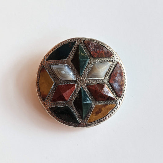 Sterling Silver Victorian Scottish Agate Brooch