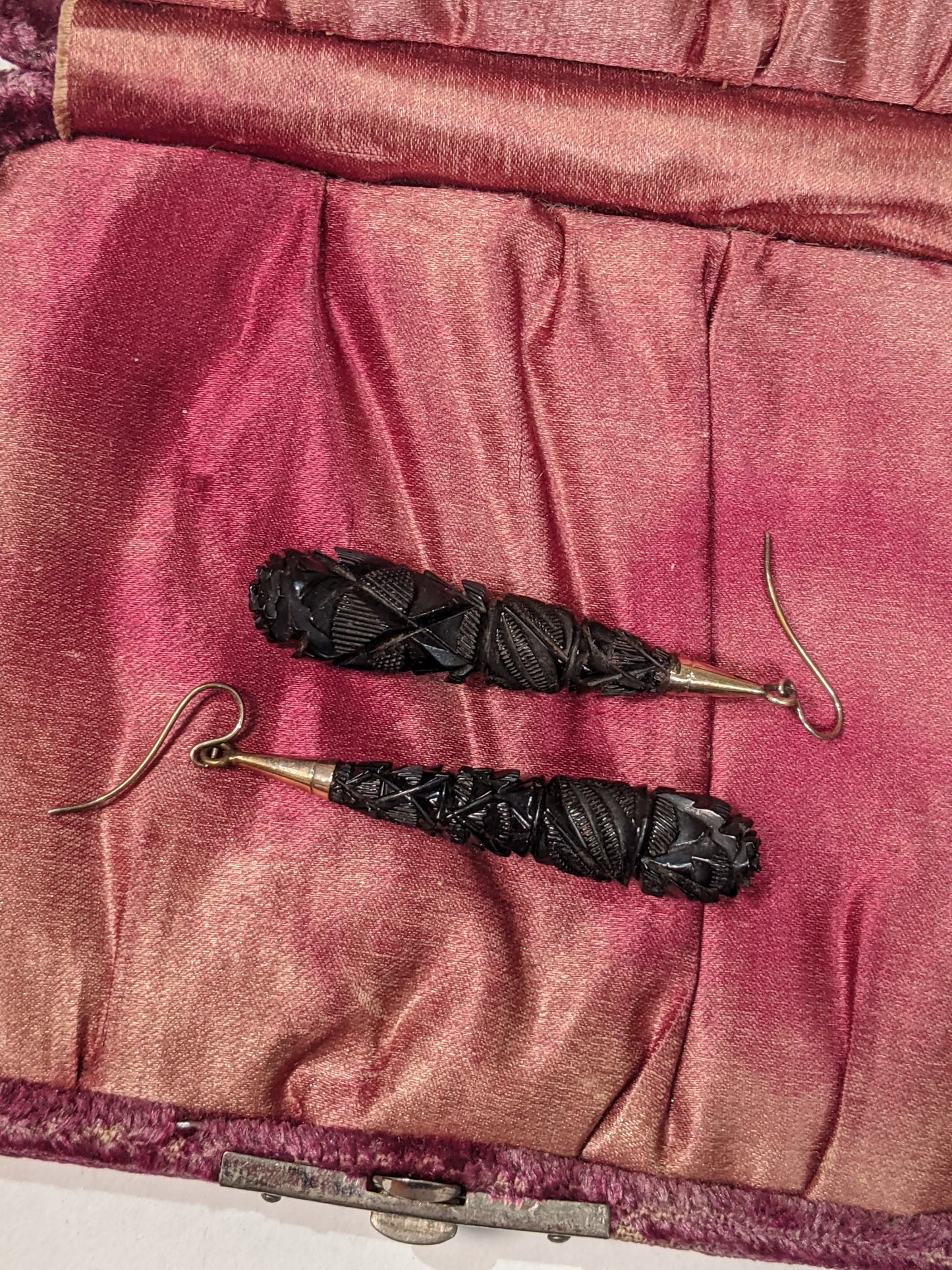 c. 1870s-1880s Carved Whitby Jet Earrings