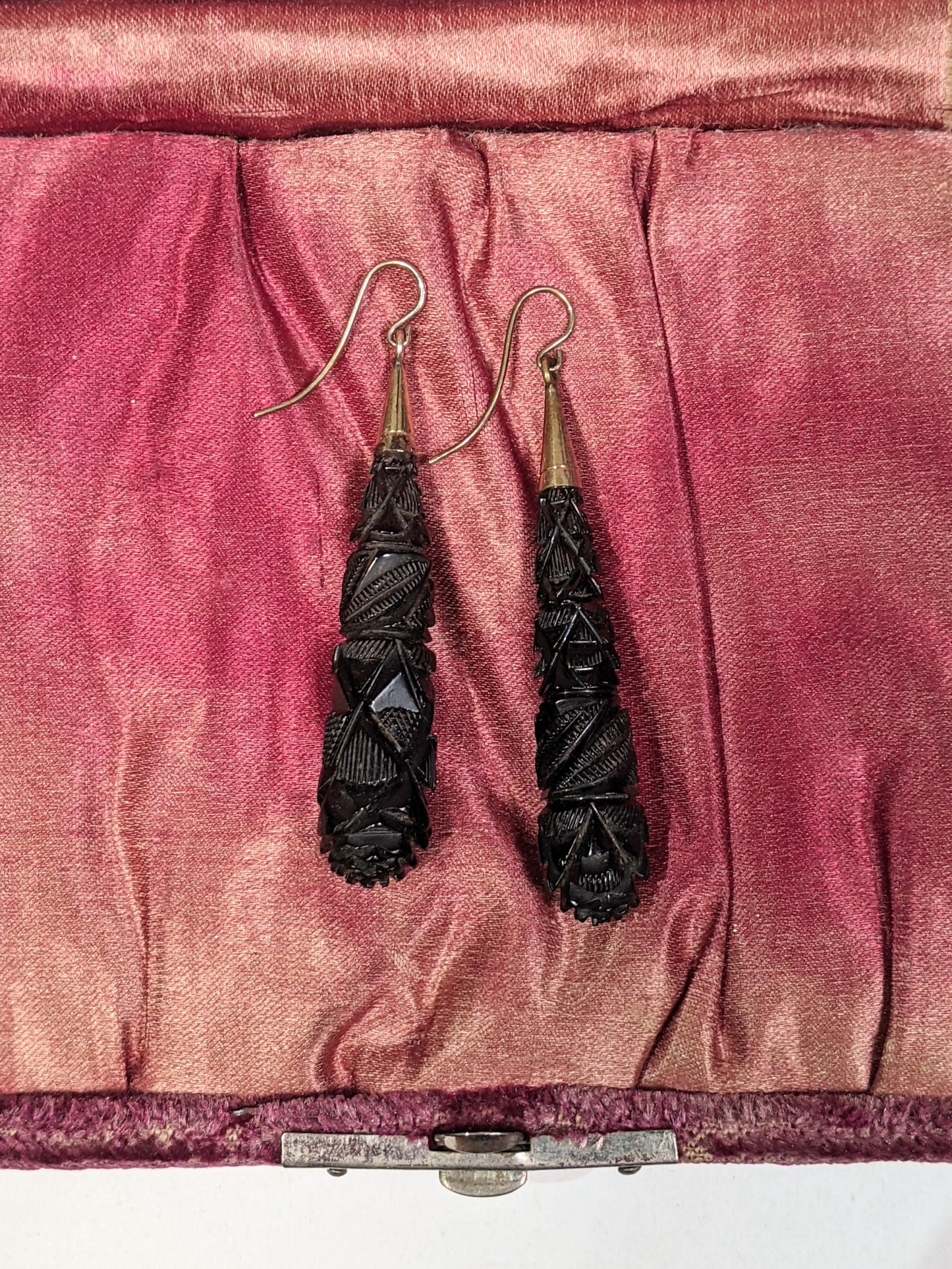 c. 1870s-1880s Carved Whitby Jet Earrings