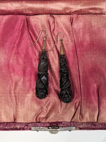 c. 1870s-1880s Carved Whitby Jet Earrings