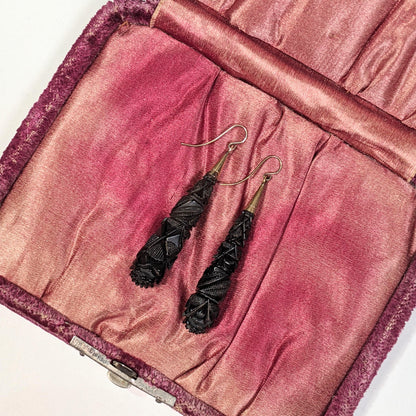 c. 1870s-1880s Carved Whitby Jet Earrings