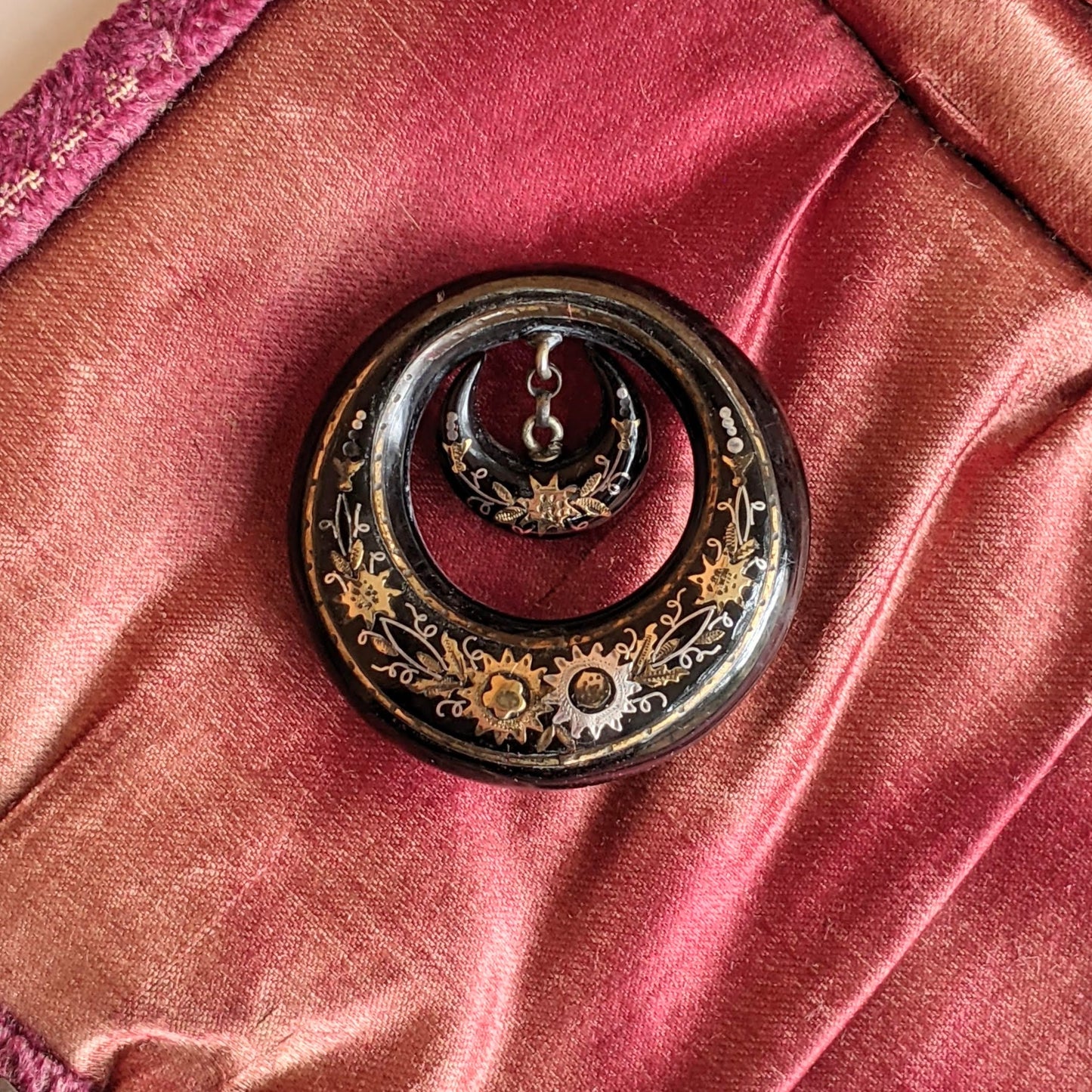 19th c. Tortoise Shell Pique Brooch