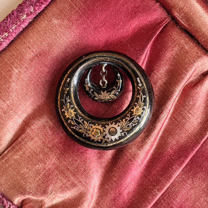 19th c. Tortoise Shell Pique Brooch