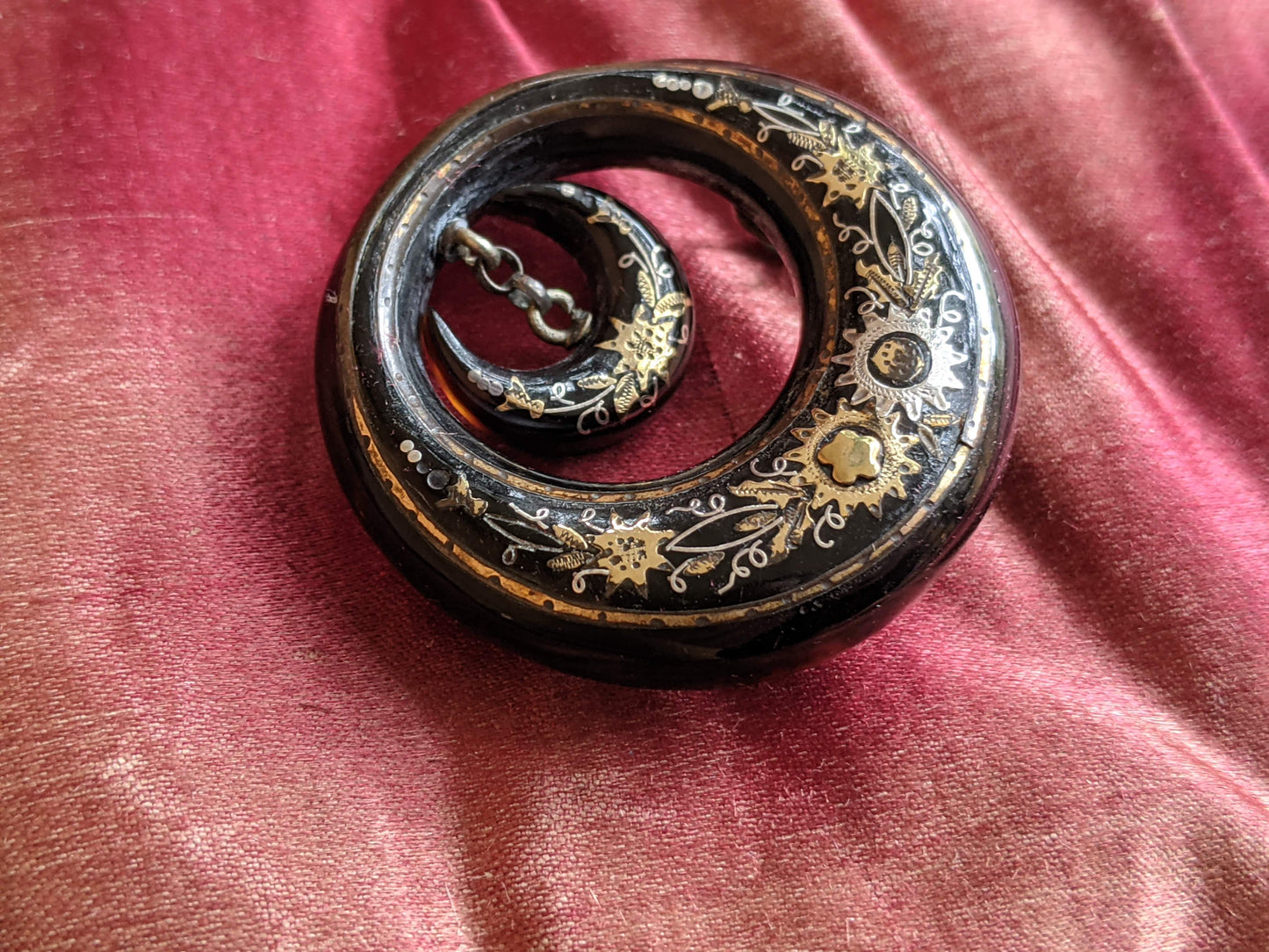19th c. Tortoise Shell Pique Brooch