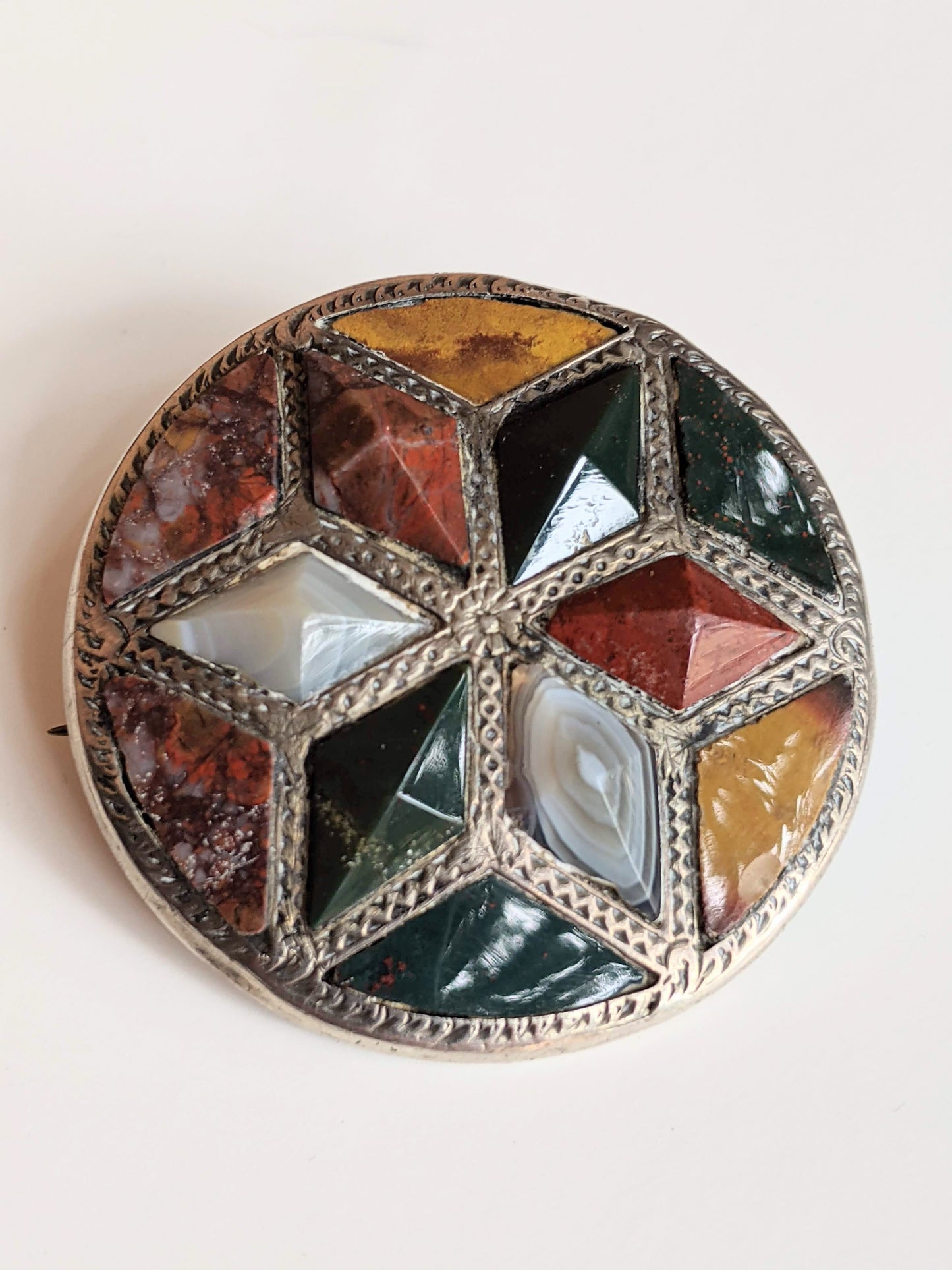 Sterling Silver Victorian Scottish Agate Brooch