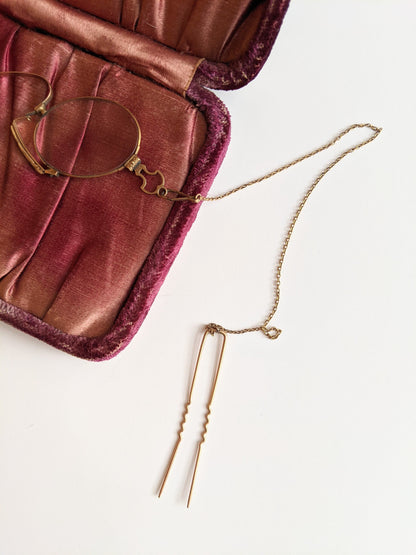 c. 1880s-1890s 14k Gold Pince Nez Glasses w/ Hair Pin