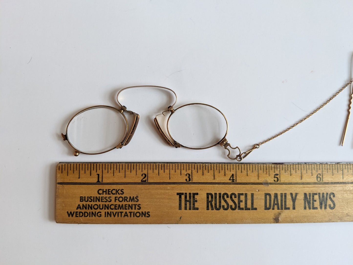 c. 1880s-1890s 14k Gold Pince Nez Glasses w/ Hair Pin