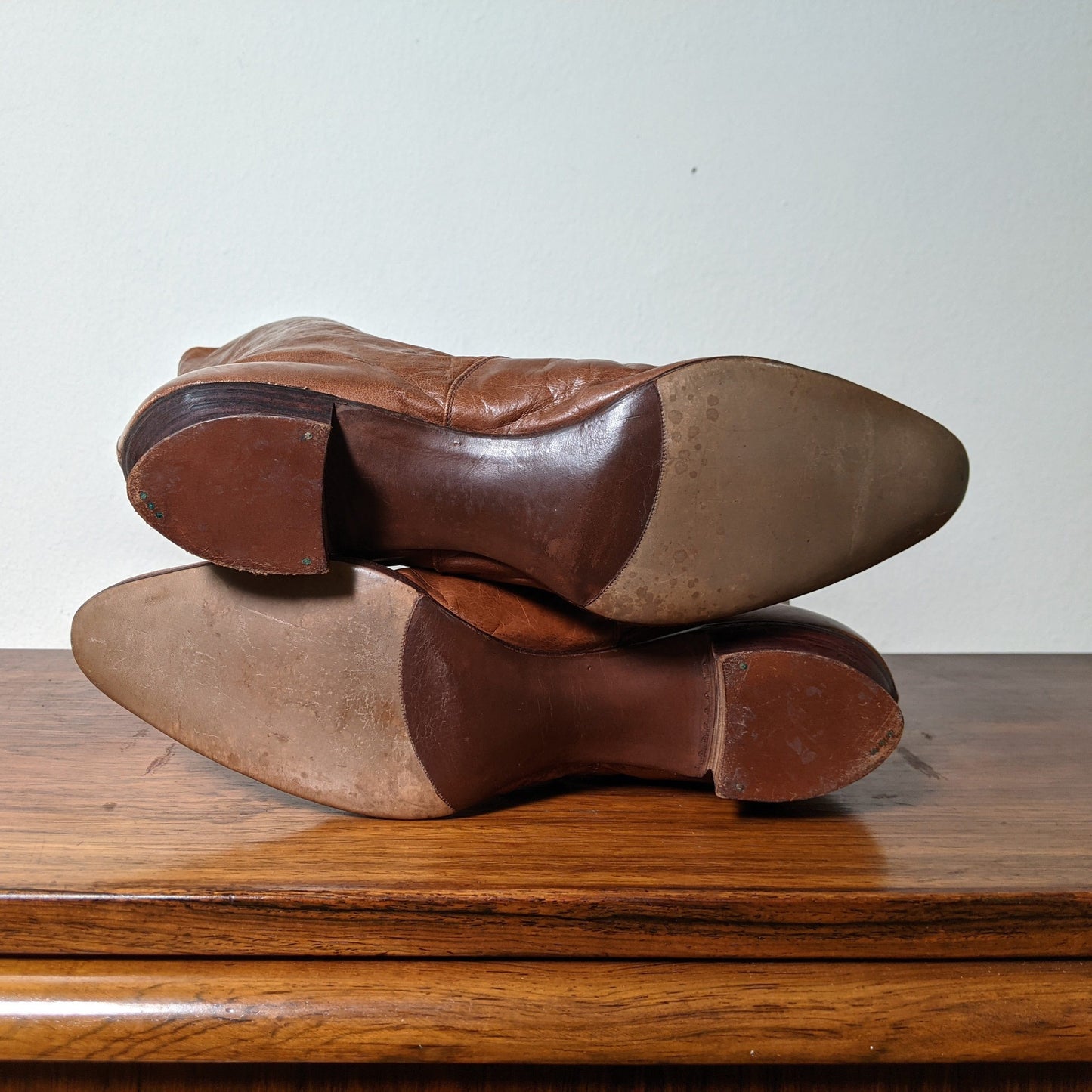 c. 1890s-1900s Tan Leather + Silk Boots