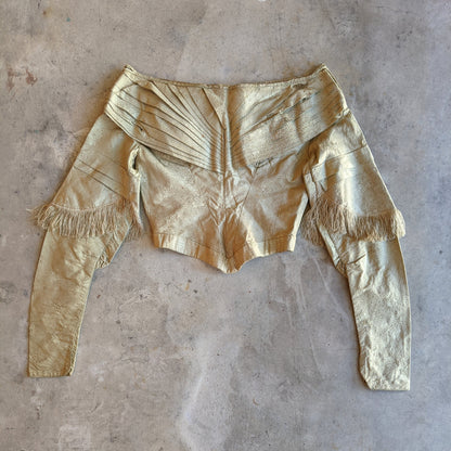c. 1840s Gold Silk Damask Bodice