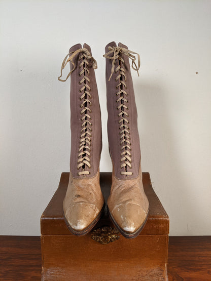 c. 1910s-1920s Wool + Leather Boots | Approx. Sz. 7.5-8 N