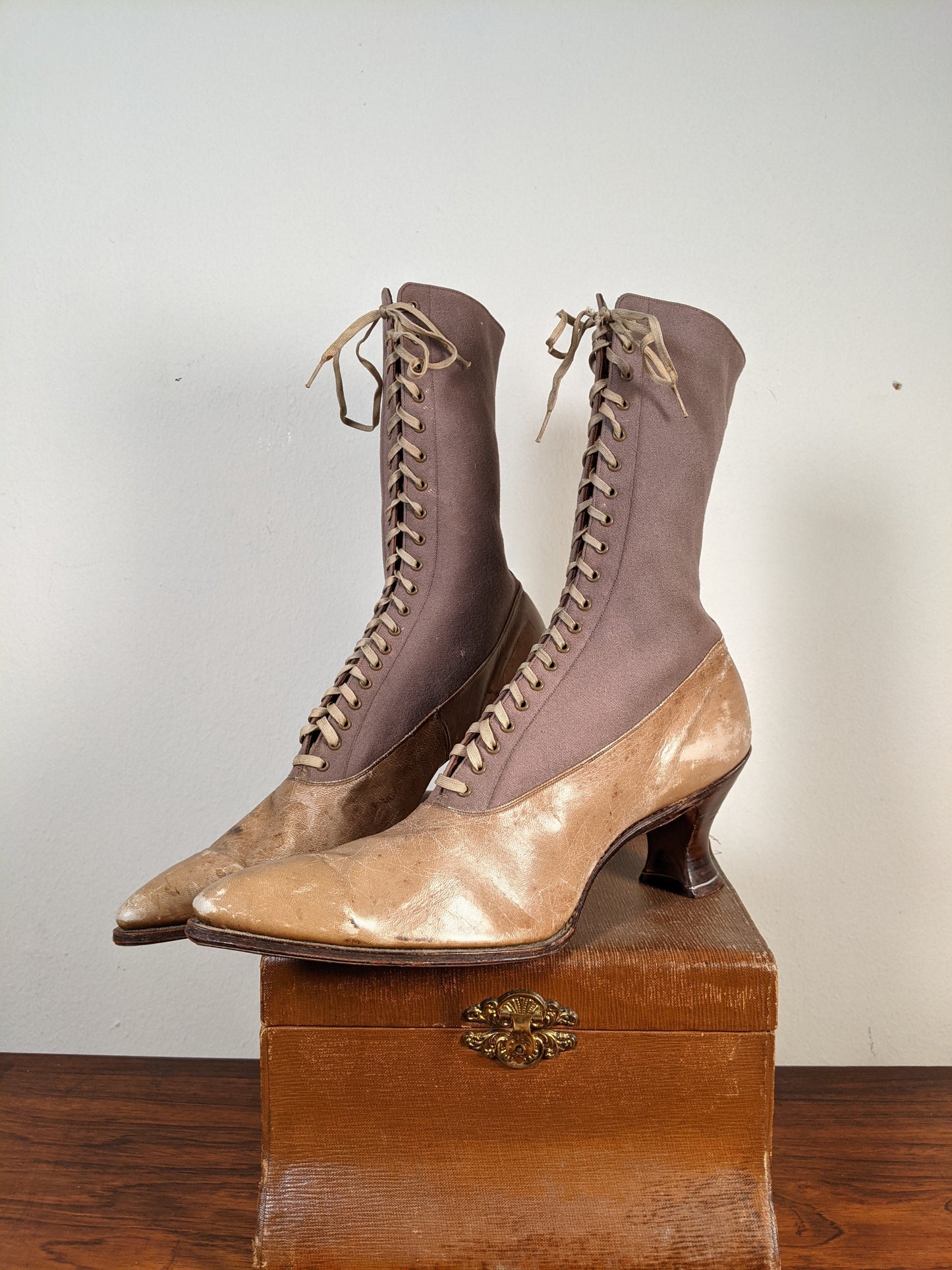 c. 1910s-1920s Wool + Leather Boots | Approx. Sz. 7.5-8 N