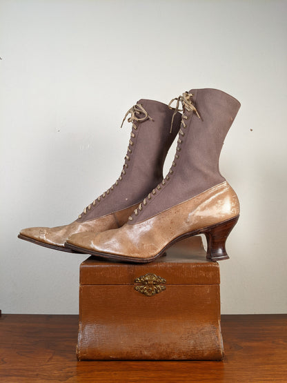 c. 1910s-1920s Wool + Leather Boots | Approx. Sz. 7.5-8 N