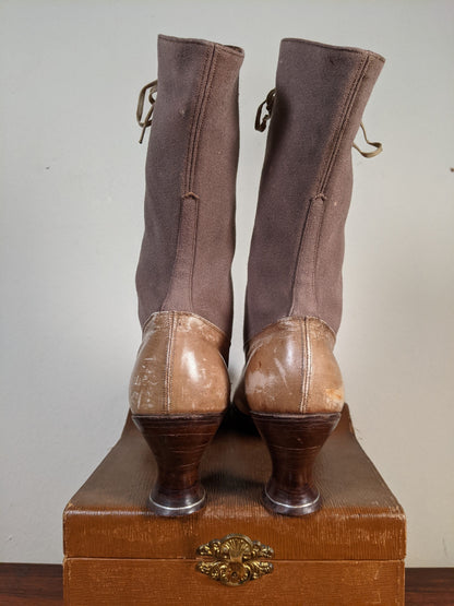 c. 1910s-1920s Wool + Leather Boots | Approx. Sz. 7.5-8 N