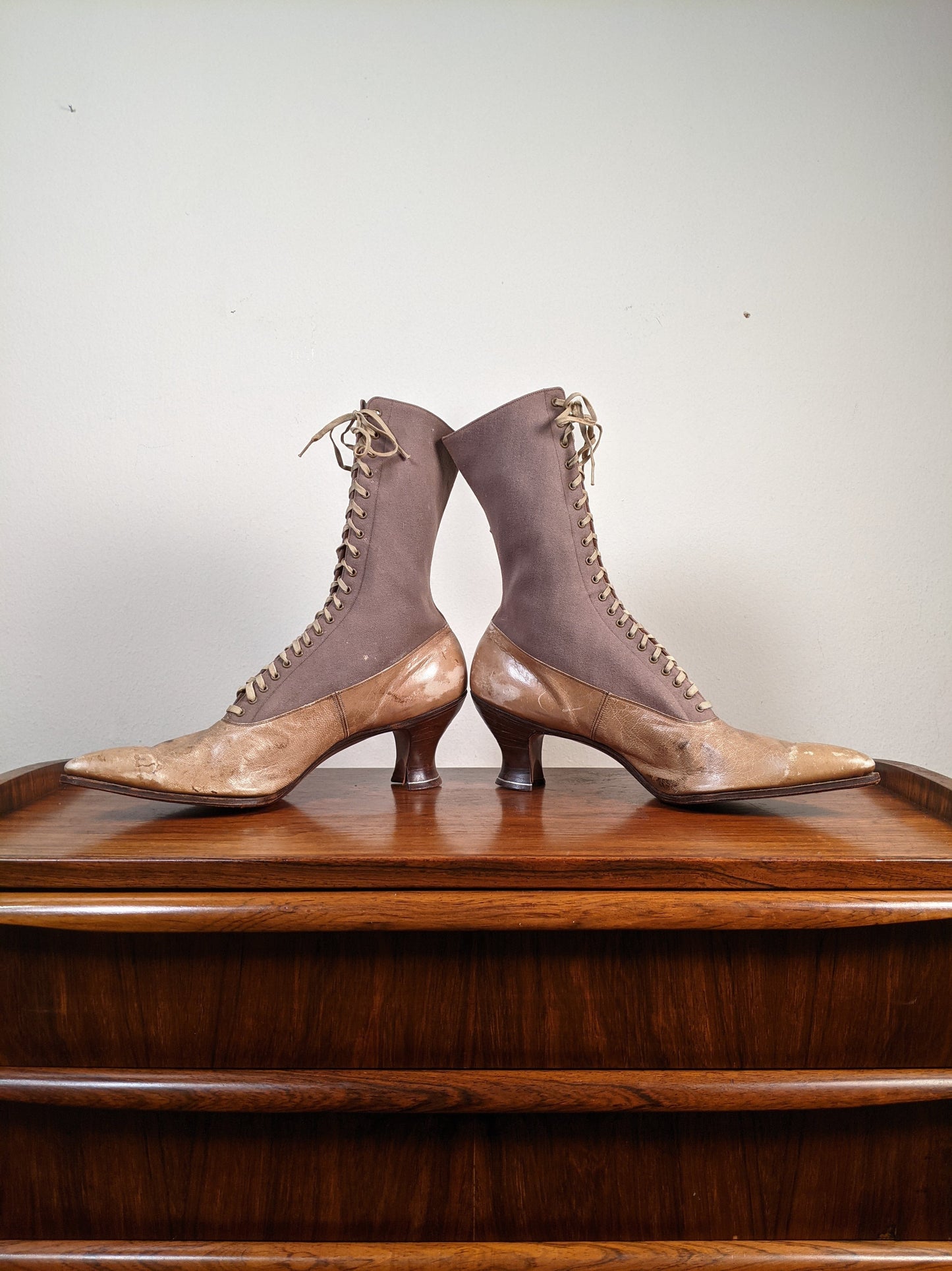 c. 1910s-1920s Wool + Leather Boots | Approx. Sz. 7.5-8 N