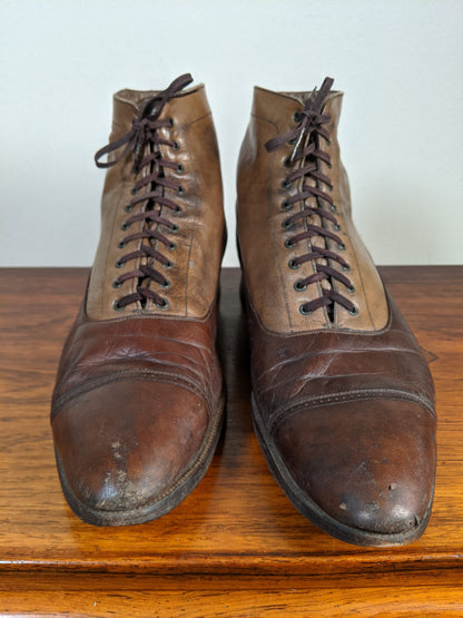 c. 1910s-1920s Two-Tone Brown Boots | Approx Women's 9-9.5