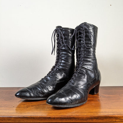 c. 1910s-1920s Black Boots | Approx Sz. 7.5-8