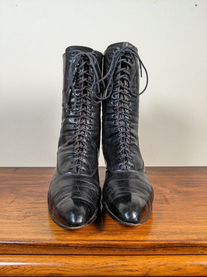c. 1910s-1920s Black Boots | Approx Sz. 7.5-8