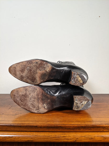 c. 1910s-1920s Black Boots | Approx Sz. 7.5-8