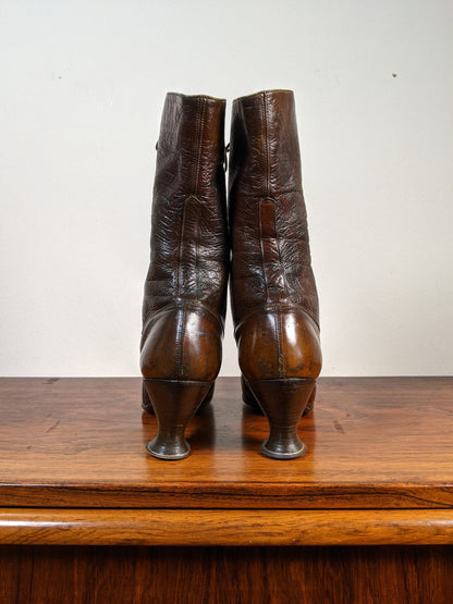 c. 1910s-1920s Olive Brown Boots | Approx. Sz. 7-7.5