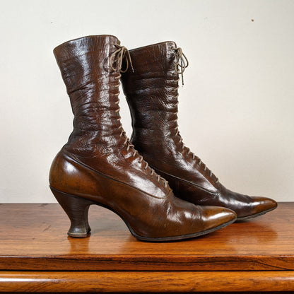 c. 1910s-1920s Olive Brown Boots | Approx. Sz. 7-7.5