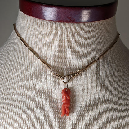 19th c. Carved Coral 14k Gold Dog Charm