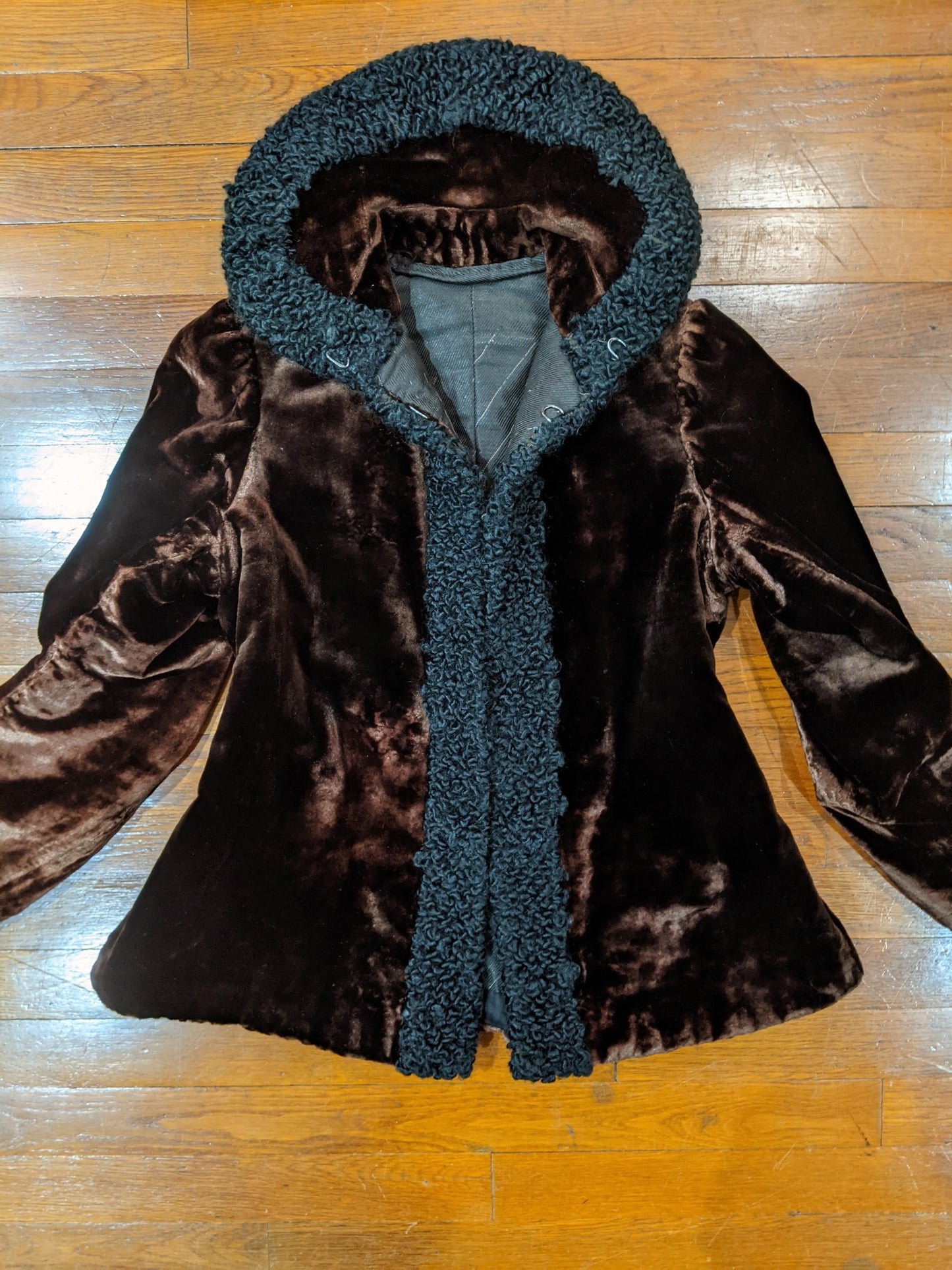 c. 1900s Silk Velvet + Lambsool Jacket