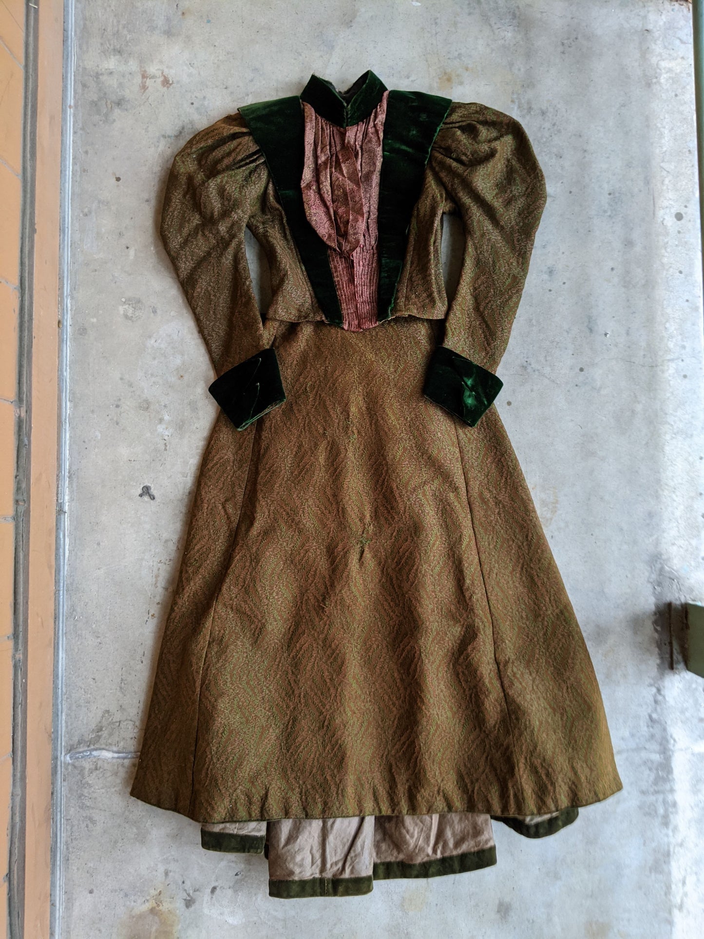 1890s Green Wool + Silk Dress