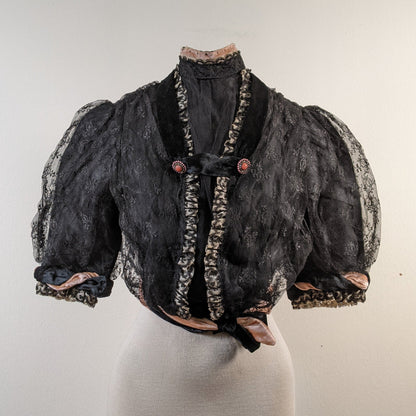 c. 1900s Black + Pink Silk Bodice