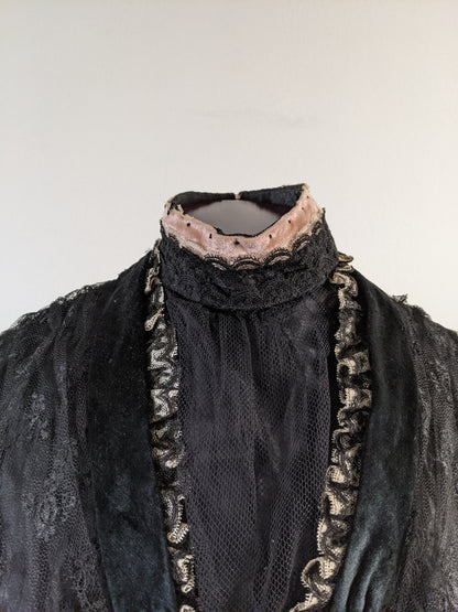 c. 1900s Black + Pink Silk Bodice