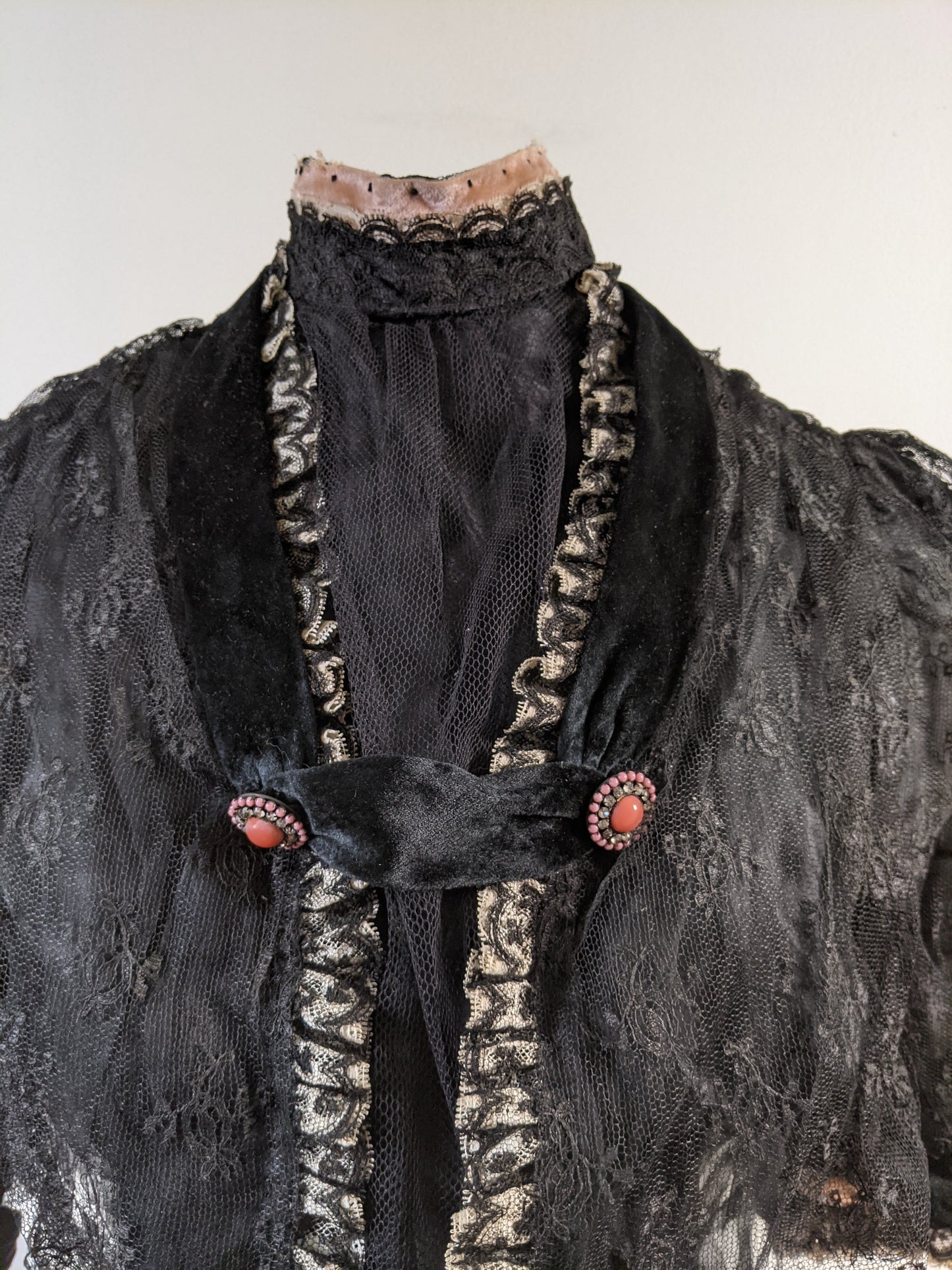 c. 1900s Black + Pink Silk Bodice