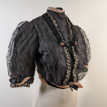 c. 1900s Black + Pink Silk Bodice