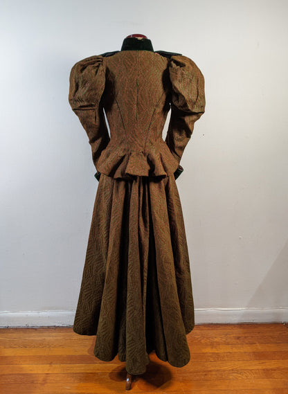 1890s Green Wool + Silk Dress