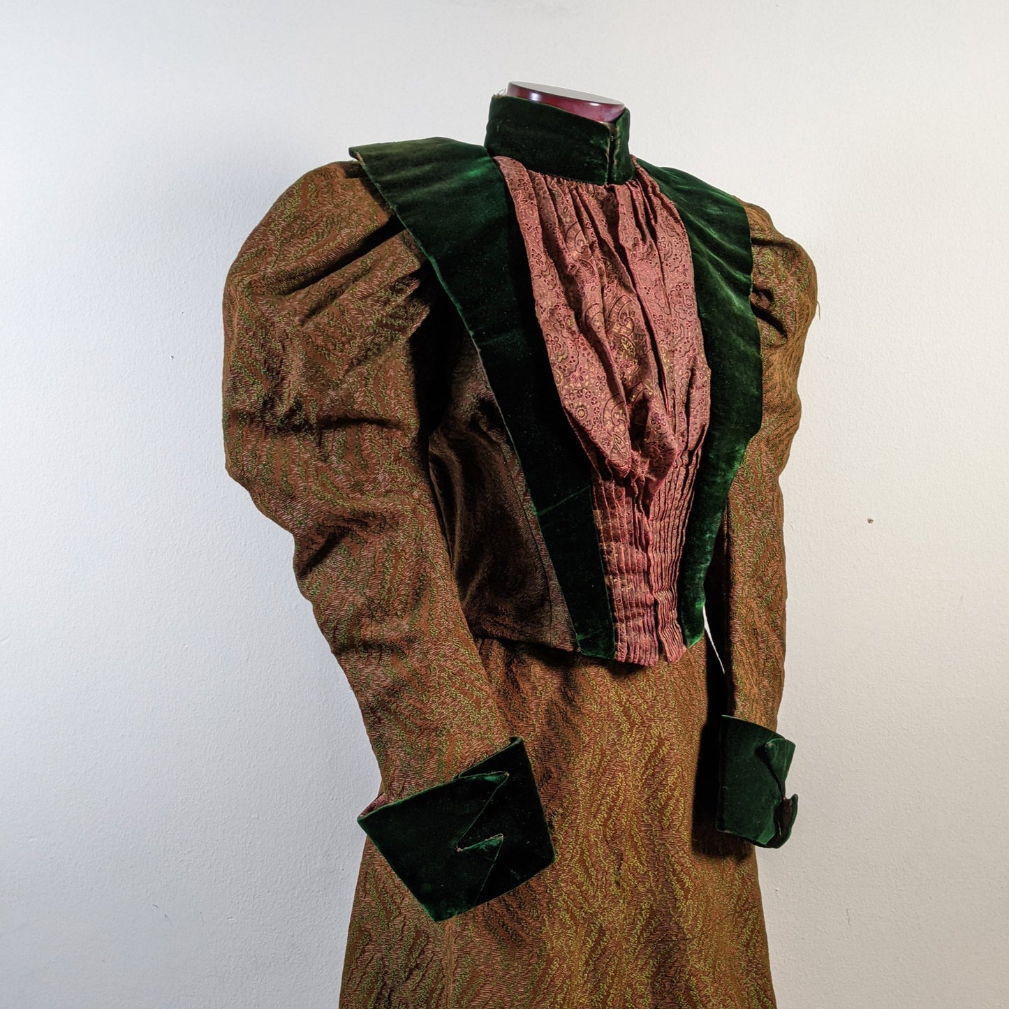1890s Green Wool + Silk Dress