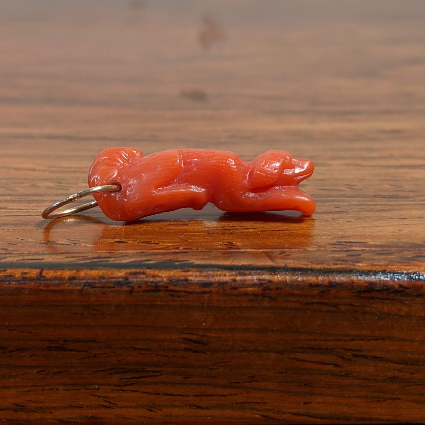 19th c. Carved Coral 14k Gold Dog Charm