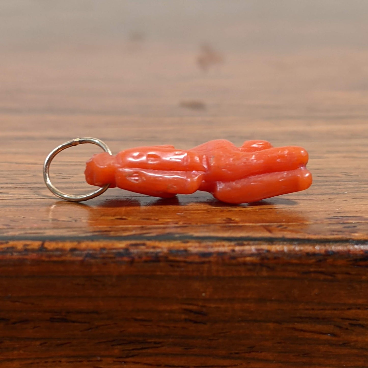 19th c. Carved Coral 14k Gold Dog Charm