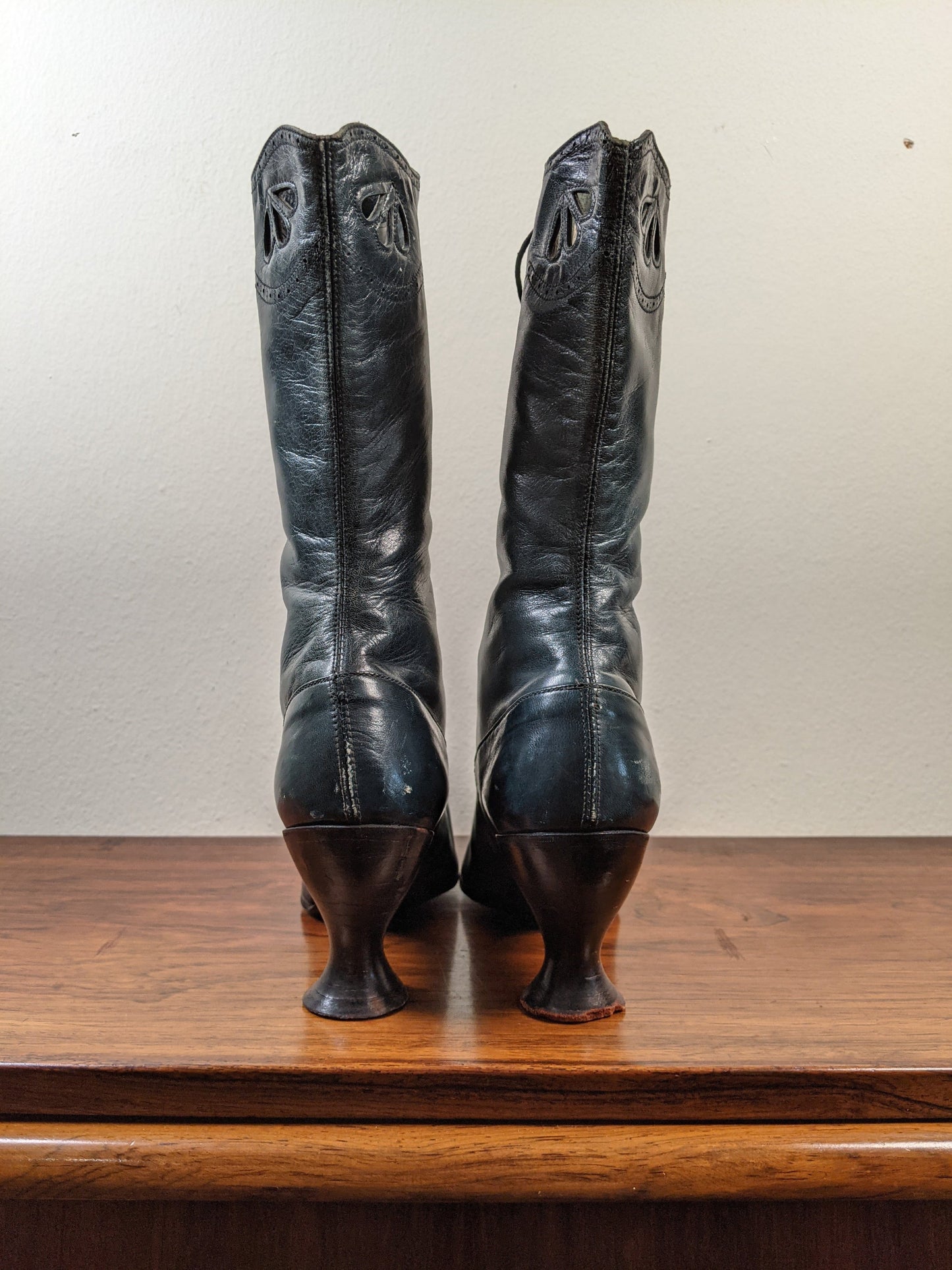 c. 1910-1920s Blue/Green Louis Heel Boots | Approx Sz 6-6.5