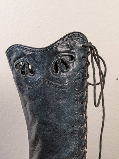 c. 1910-1920s Blue/Green Louis Heel Boots | Approx Sz 6-6.5