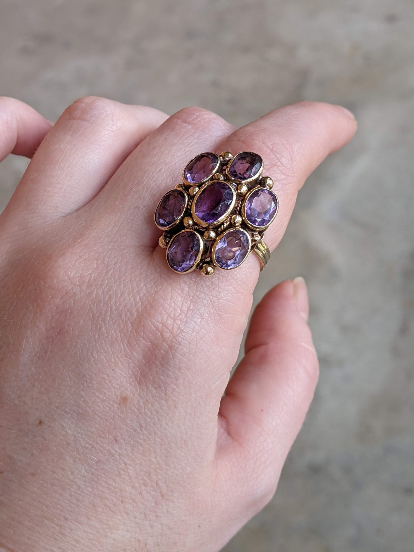 c. 1930s 14k Gold Amethyst Statement Ring | Size 8.5