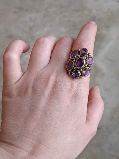 c. 1930s 14k Gold Amethyst Statement Ring | Size 8.5