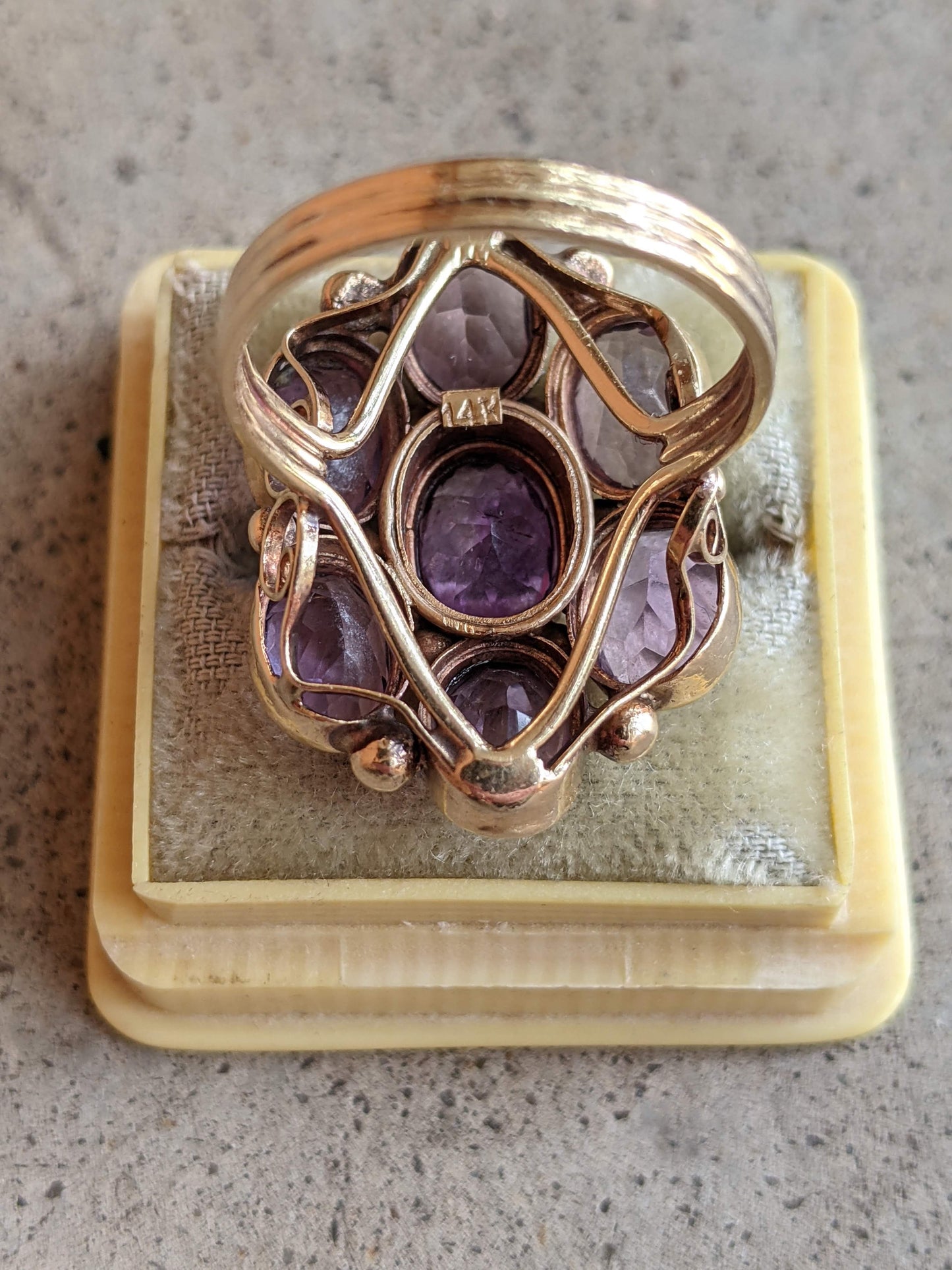 c. 1930s 14k Gold Amethyst Statement Ring | Size 8.5