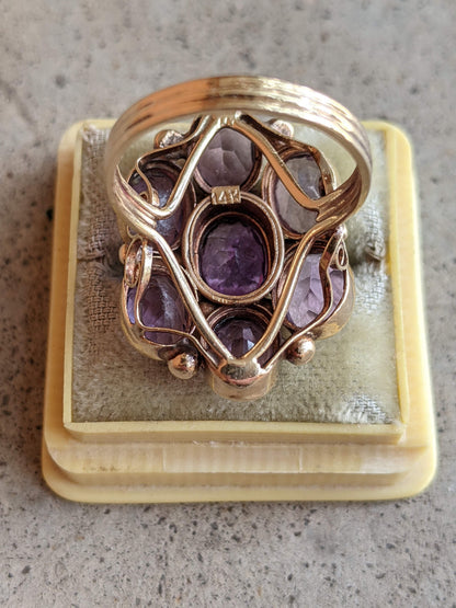 c. 1930s 14k Gold Amethyst Statement Ring | Size 8.5