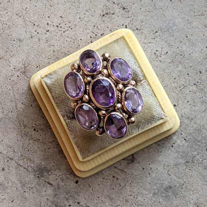 c. 1930s 14k Gold Amethyst Statement Ring | Size 8.5