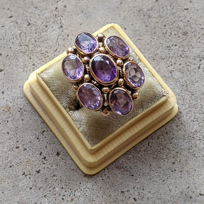 c. 1930s 14k Gold Amethyst Statement Ring | Size 8.5