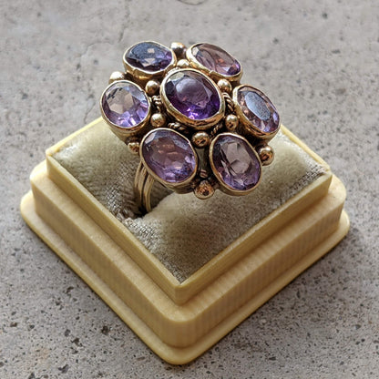 c. 1930s 14k Gold Amethyst Statement Ring | Size 8.5