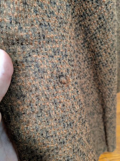 c. 1890s Gorgeous Green + Brown Woven Cotton + Wool Dress