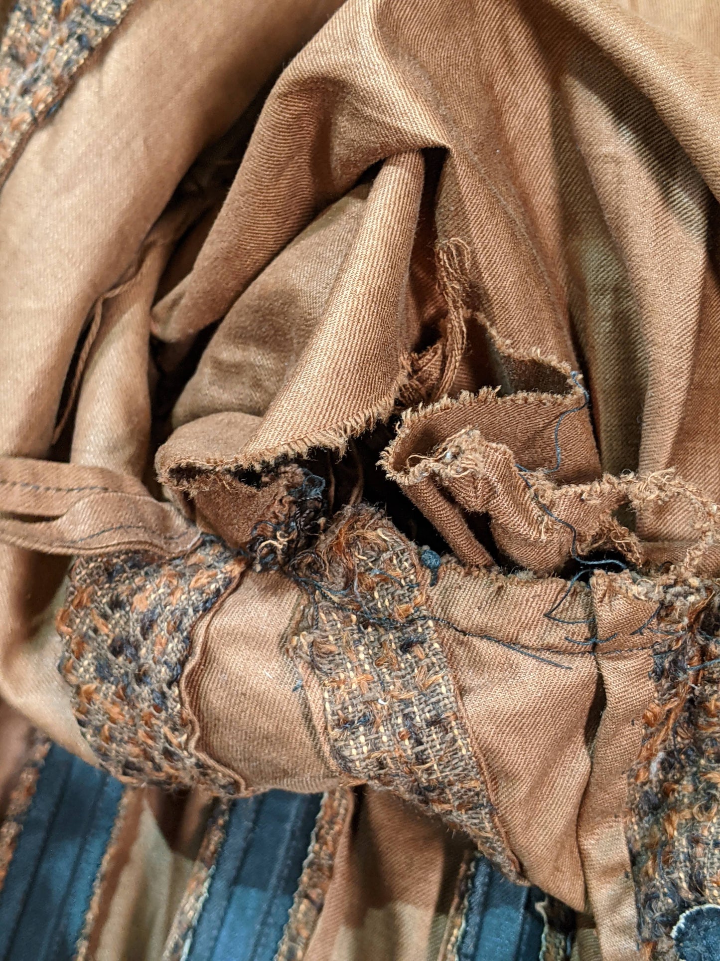 c. 1890s Gorgeous Green + Brown Woven Cotton + Wool Dress
